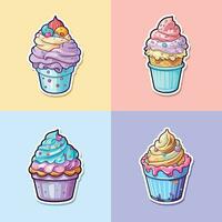 compleanno torta pastella ghiaccio crema etichetta freddo colori kawaii clip arte illustrazione collezione vettore