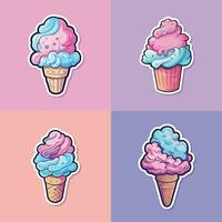 cotone caramella ghiaccio crema etichetta freddo colori kawaii clip arte illustrazione collezione vettore