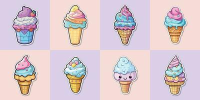 vaniglia ghiaccio crema etichetta freddo colori kawaii clip arte illustrazione collezione vettore