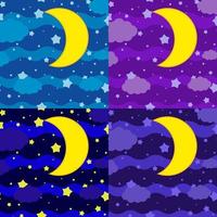 un insieme di quattro immagini. la luna sullo sfondo di un cielo scuro di diverse sfumature con nuvole e stelle vettore