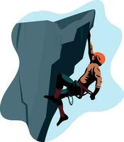 roccia scalatore piatto stile azione vettore illustrazione, scalatore, montagna scalatore, alpinista, rocciatore, alpinista, e roccia atleta sospeso su un' scogliera azione vettore Immagine
