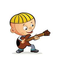 bambino cartone animato orchestra giocare vario musica. cartone animato bambino con violino e chitarra. divertente divertimento festa. bambino cartone animato strumento acustico prestazione piatto cartone animato vettore illustrazione