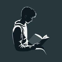 minimalista giovane uomo lettore vettore illustrazione. Tenere un' libro con tutti e due mani e lettura intensamente