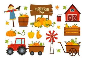 nazionale zucca giorno vettore illustrazione su 26 ottobre con carino cartone animato stile zucca personaggio su giardino sfondo mano disegnato modello