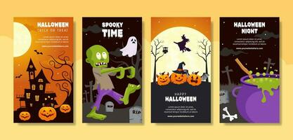 contento Halloween giorno sociale media storie piatto cartone animato mano disegnato modelli sfondo illustrazione vettore