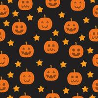 senza soluzione di continuità vettore modello per Halloween con carino sorridente arancia zucche e stelle su un' nero sfondo. vacanza sfondo per involucro carta, tessuto, tessile, album di ritagli.