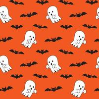 carino Halloween fantasma e pipistrello senza soluzione di continuità modello su arancia sfondo. grande vettore illustrazione per bambini e casa arredamento progetti.