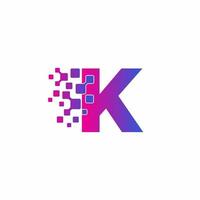 k lettera iniziale pixel digitali tech logo vector