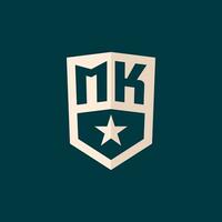 iniziale mk logo stella scudo simbolo con semplice design vettore