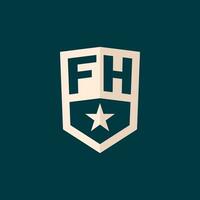 iniziale fh logo stella scudo simbolo con semplice design vettore