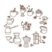 vario tipi di caffè preparazione. caffè pentole e tazze. schema icone impostare. vettore. vettore