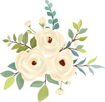 fiore mazzo imposta. bianca Rose, verde le foglie. nozze concetto. floreale manifesto, invitare e saluto carta. vettore