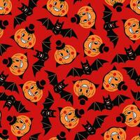 divertente Halloween senza soluzione di continuità modello con pipistrello e dracula zucca vettore