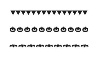separatore confine illustrazione linea impostato di carino Jack o lanterne, pipistrelli, bandiera pavese, trucco o trattare modello silhouette per Halloween giorno vettore