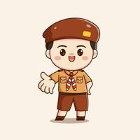 indonesiano esploratore ragazzo carino kawaii chibi personaggio illustrazione vettore