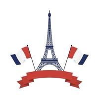 bandiere della francia della torre eiffel e disegno vettoriale del nastro