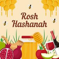 vettore Rosh hashanah illustrazione nel piatto design stile