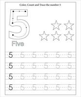 numero tracciare, numero tracciato foglio di lavoro, matematica cartella di lavoro per bambini vettore