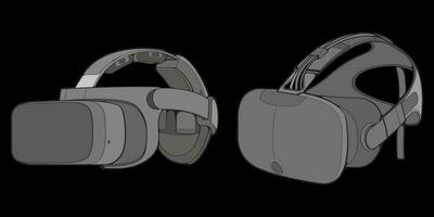 impostato via virtuale la realtà cuffia colorazione disegno vettore, virtuale la realtà cuffia disegnato nel un' schizzo stile. colorazione virtuale la realtà cuffia formatori modello schema, vettore illustrazione.