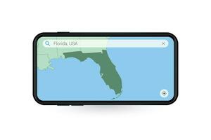 ricerca carta geografica di Florida nel smartphone carta geografica applicazione. carta geografica di Florida nel cellula Telefono. vettore