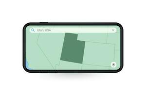 ricerca carta geografica di Utah nel smartphone carta geografica applicazione. carta geografica di Utah nel cellula Telefono. vettore