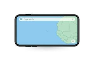 ricerca carta geografica di capo verde nel smartphone carta geografica applicazione. carta geografica di capo verde nel cellula Telefono. vettore