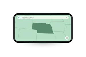 ricerca carta geografica di Nebraska nel smartphone carta geografica applicazione. carta geografica di Nebraska nel cellula Telefono. vettore