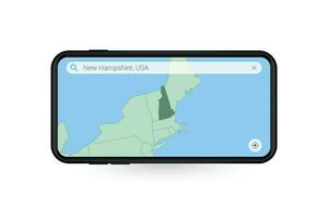 ricerca carta geografica di nuovo Hampshire nel smartphone carta geografica applicazione. carta geografica di nuovo Hampshire nel cellula Telefono. vettore