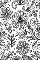 astratto nero e bianca monocromatico disegnato a mano fiori struttura modello scarabocchio vettore illustrazione