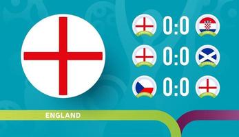 la nazionale inglese programma le partite nella fase finale del campionato di calcio 2020. illustrazione vettoriale delle partite di calcio 2020