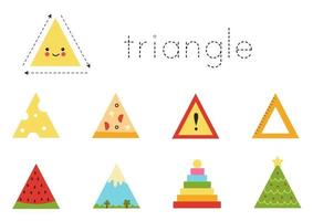 apprendimento della forma geometrica di base per i bambini. simpatico triangolo. vettore