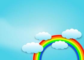 arcobaleno colorato e nuvole in stile papercut vettore