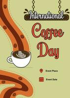 manifesto modello internazionale caffè giorno con retrò temi illustrazione 2.5 vettore