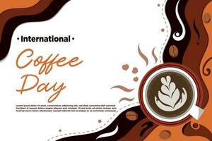 vettore carta tagliare internazionale caffè giorno con carino stile illustrazione