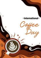 manifesto modello carta tagliare internazionale caffè giorno con carino stile vettore illustrazione