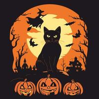 Halloween manifesto nel retrò stile. gatto, strega, scolpito zucca vettore illustrazione.
