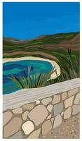 estate paesaggio. pietra parete vicino il mare. pittoresco spiaggia. vettore illustrazione