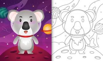 libro da colorare per bambini con un simpatico koala nella galassia spaziale vettore