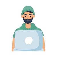 avatar uomo con barba e laptop disegno vettoriale