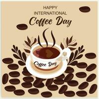 tazza di caffè con caffè fagioli decorazione e spruzzatina formatura mondo carta geografica, striscione, manifesto, saluto carta vettore