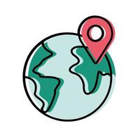 marchio gps sul disegno vettoriale del mondo world