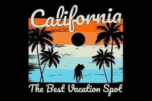 t-shirt silhouette spiaggia california vacanza stile vintage retrò vettore