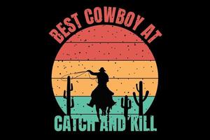 t-shirt silhouette cowboy deserto stile retrò vintage vettore