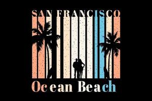 t-shirt coppia romantica sulla spiaggia titolo san francisco ocean beach vettore