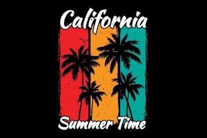 t-shirt california summer time tramonto colore retrò stile vintage vettore