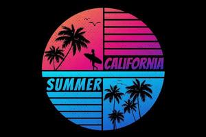 t-shirt california summer time tramonto colore sfumatura colore retrò stile vintage vettore