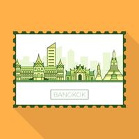 Punti di riferimento moderni piani della città di Bangkok sull'illustrazione di vettore del bollo