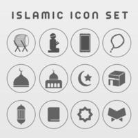 pacchetto di icone islamiche ramadan con colore grigio monocromatico vettore