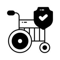 sedia a rotelle con sicurezza scudo, concetto icona di invalidità assicurazione, disabilità beneficiare vettore
