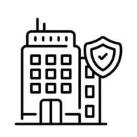 protezione scudo con commerciale edificio mostrando concetto icona di edificio assicurazione, ufficio assicurazione vettore
